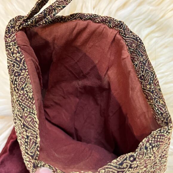 VTG Burgundy Velvet Gold Thread Paisley Brocade Crystal Bead Christmas Stocking - Picture 8 of 9